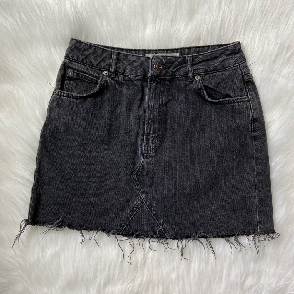 Topshop Moto Black Denim Cutoff Mini Skirt